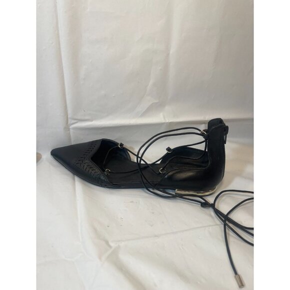 ALDO Women's Black Leather Lace Up Gladiator Pointed Toe Back Zip Flat Shoes 9 - Picture 10 of 11